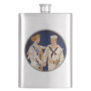 Vintage-Patriotismus, Lady Liberty mit Navy-Matros Flachmann