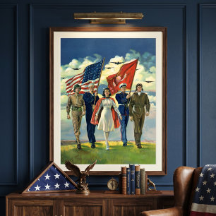 Vintage Patriotismus, stolzes Militärpersonal Held Poster