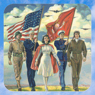 Vintage Patriotismus, stolzes Militärpersonal Held Quadratischer Aufkleber