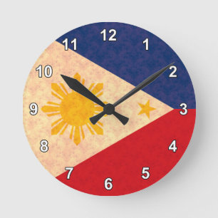 Vintage Pattern Filipino Flag Runde Wanduhr
