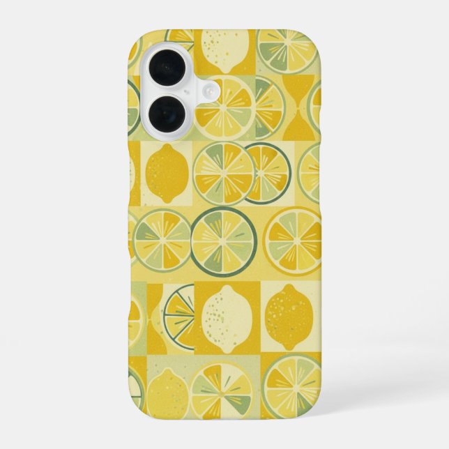 Vintage Pattern with Stylized Lemons iPhone 16 Hülle (Rückseite)