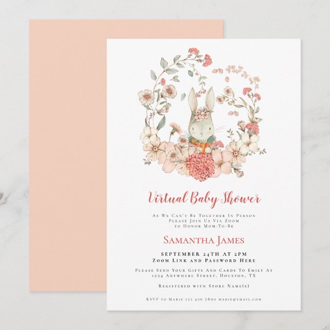 Vintage Peach Foliage Virtual Baby Dusche Einladung (Vorne/Hinten)