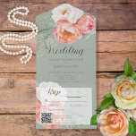 Vintage Peach Peonings on Sage Green QR Code All In One Einladung<br><div class="desc">ERHÄLTLICH MIT ODER OHNE QR CODE ODER MIT ODER OHNE AUSWAHL DES ABENDS. Das weiche und romantische Design mit seinen blauen Pfirsich- und Weißpfirsichen auf einem weichen, grünen Vintagen Hintergrund. Fügen Sie Ihrer Einladung einen QR-Code hinzu, damit Besucher schnell auf Ihre Hochzeitswebsite für Details, Anleitungen, Menüoptionen und mehr zugreifen können,...</div>