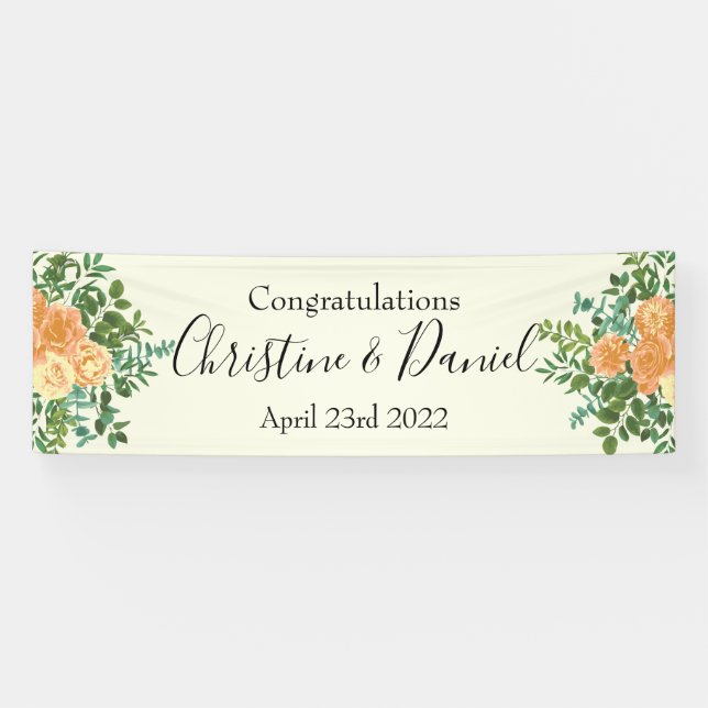 Vintage Peach Rose Hochzeit Banner (Horizontal)