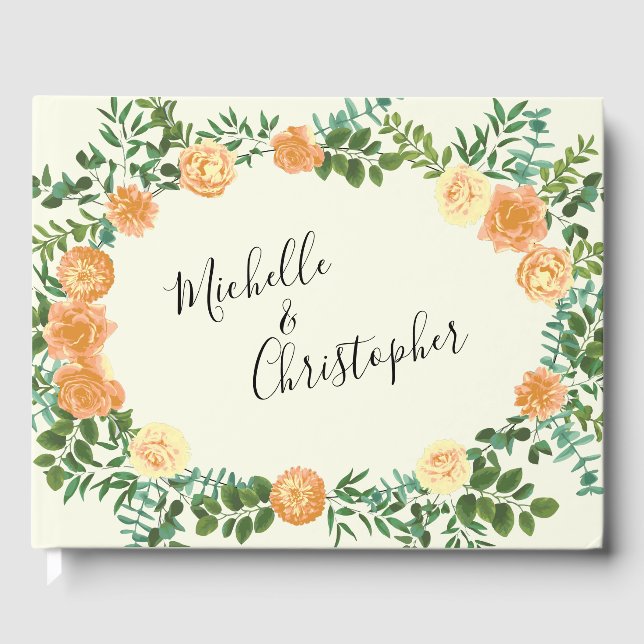 Vintage Peach Rose Hochzeit Gästebuch (Vorderseite)