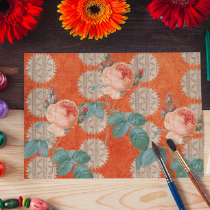 Vintage Peach Rose WindPattern Orangensonnenbrand Seidenpapier