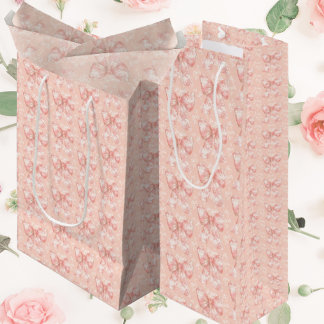 Vintage Peachy Floral Toile Bows Decoupage Mittlere Geschenktüte
