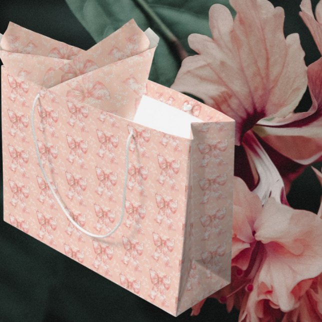 Vintage Peachy Floral Toile Bows  Große Geschenktüte (Beautiful all occasion gift bags)