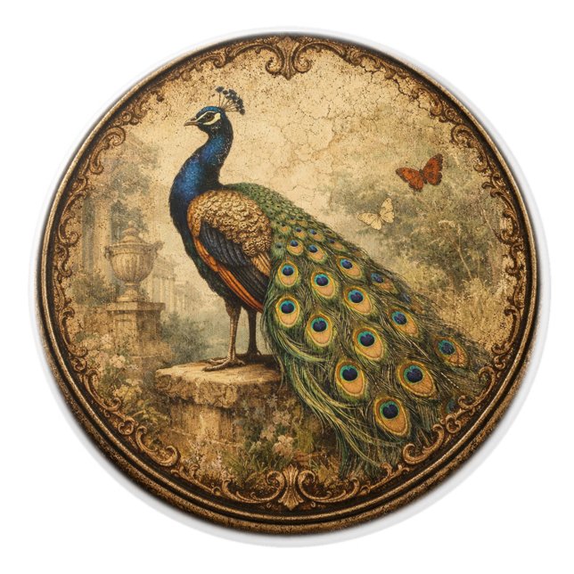 Vintage Peacock Drawer Knob Design  Keramikknauf (Vorderseite)