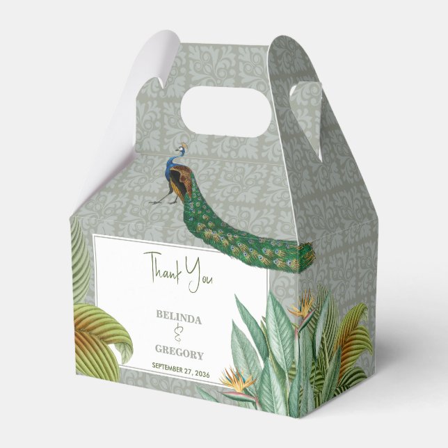 Vintage Peacock Feather Tropical Greenerity Weddin Geschenkschachtel (Vorderseite)