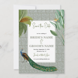 Vintage Peacock Feather Tropical Greenerity Weddin Save The Date