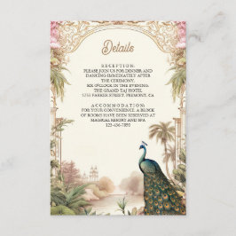 Vintage Peacock Garden Indian Wedding Details Begleitkarte
