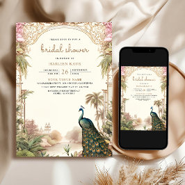 Vintage Peacock Indian Wedding Bridal Shower Einladung