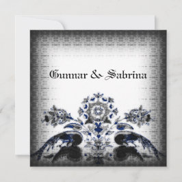 Vintage Peacocks & Floral Blue Goth Hochzeit Einladung