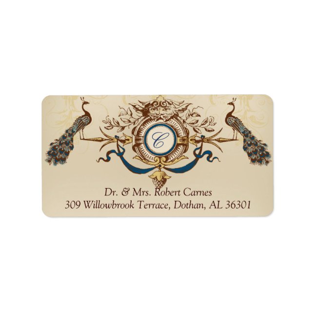 Vintage Peacocks Hochzeiten Rücksendeadressen-Aufk Adressaufkleber (Vorne)