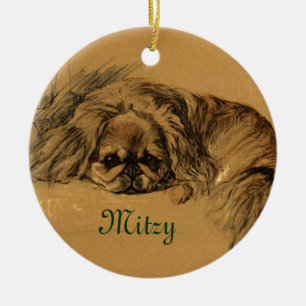 Vintage Pekingese Weihnachtsverzierungen Keramikornament
