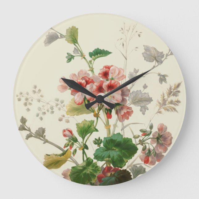 Vintage Pelargonie-Wand-Uhr Große Wanduhr (Vorderseite)