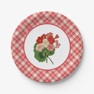 Vintage Pelargonien mit korallenrotem rosa Pappteller