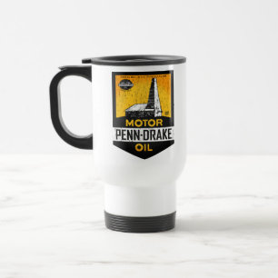 Vintage Penn Drake Motor Oil Schild mit Gebrauchss Reisebecher