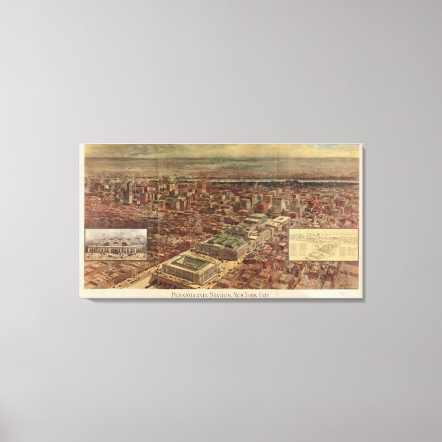 Vintage Penn Station und NYC-Karte Leinwanddruck (Vorderseite)