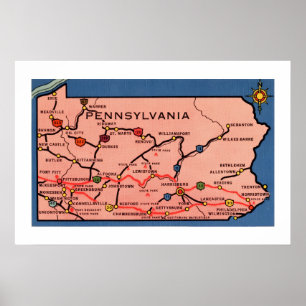 Vintage-Pennsylvania-Karte 20x30 Poster