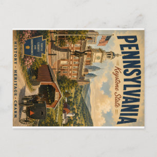 Vintage Pennsylvania Keystone State Scenic Postkar Feiertagspostkarte