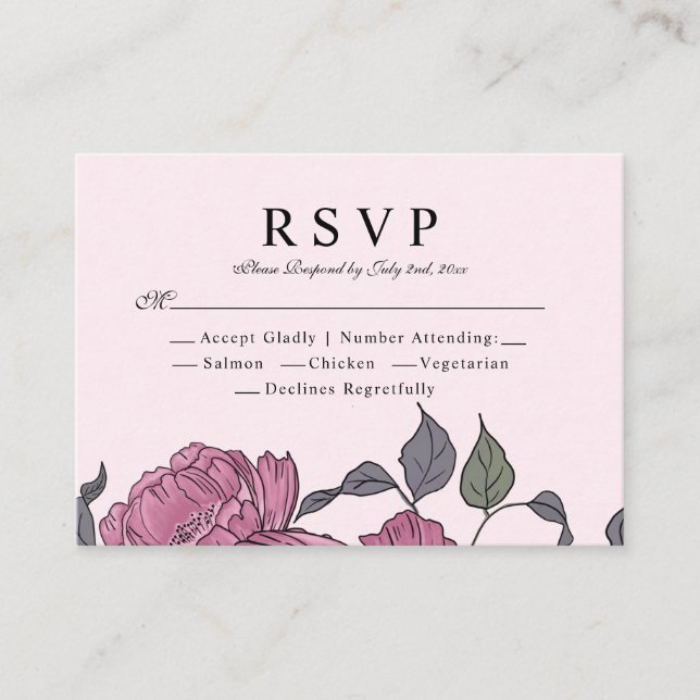 Vintage Peonies-Antwortkarte Begleitkarte (Vorderseite)