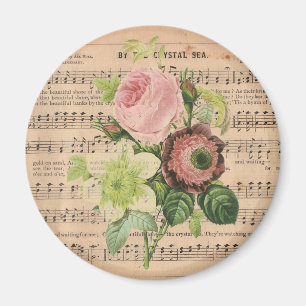 Vintage Peonies auf Notenblättern Magnet