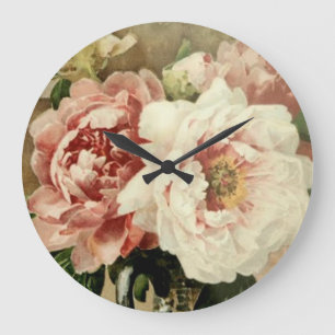 Vintage Peonies Große Wanduhr