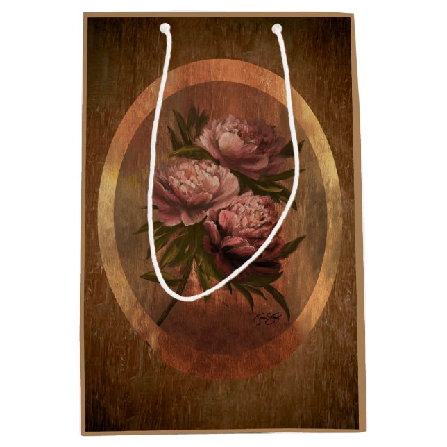 Vintage Peonies Medium Gift Bag Mittlere Geschenktüte (Vorderseite)