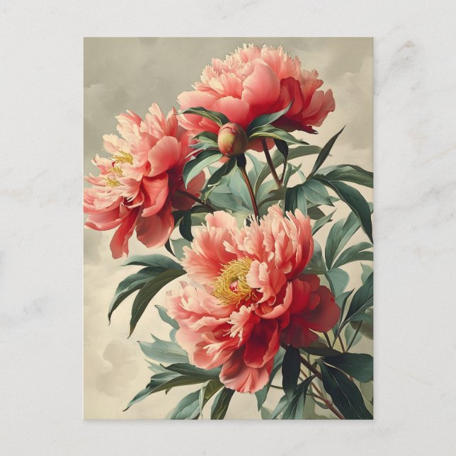 Vintage Peonies Postkarte (Vorderseite)