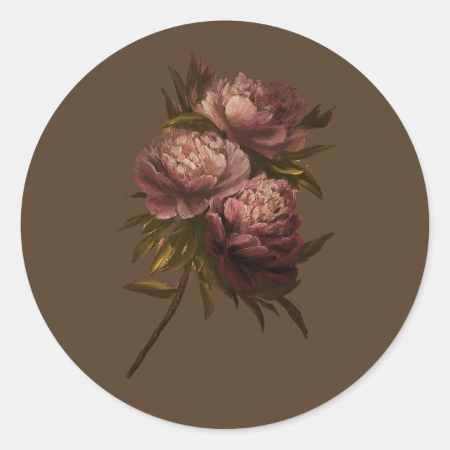 Vintage Peonies Runder Aufkleber (Vorderseite)