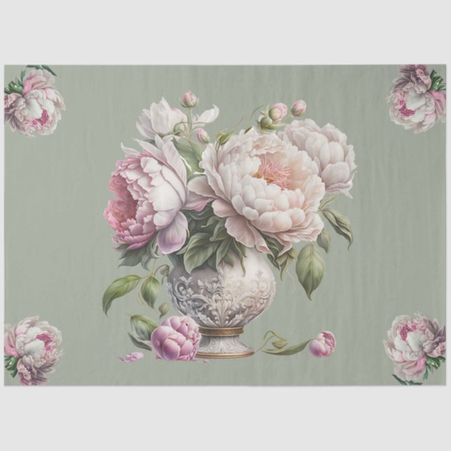 Vintage Peonts in Elegant Vase Seidenpapier (Vorderseite)