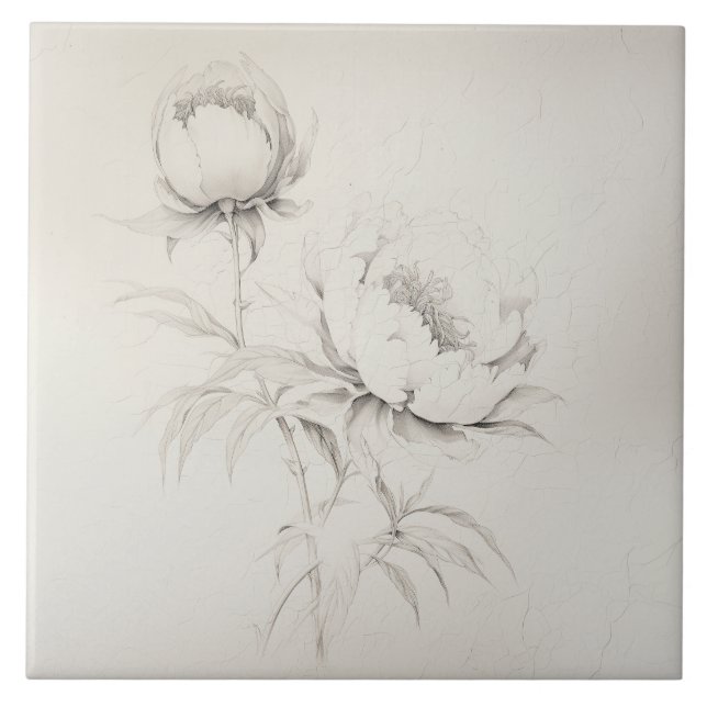 Vintage Peony 4 Botanische Dekorationsfolie Fliese (Vorderseite)