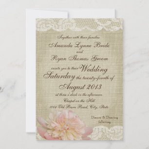 Vintage Peony and Lace Wedding Einladung