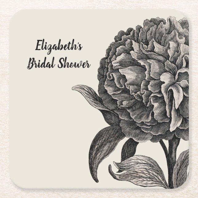 Vintage Peony Blume Elegante Rechteckiger Pappuntersetzer (Vorderseite)