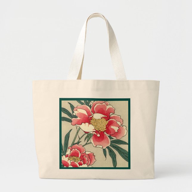 Vintage Peony-Blume Jumbo Stoffbeutel (Vorne)