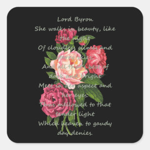 Vintage Peony-Blume Romantisches Byron-Gedicht Quadratischer Aufkleber