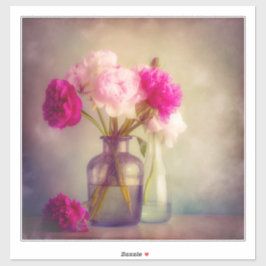Vintage Peony Bouquet in Glass Vases Aufkleber