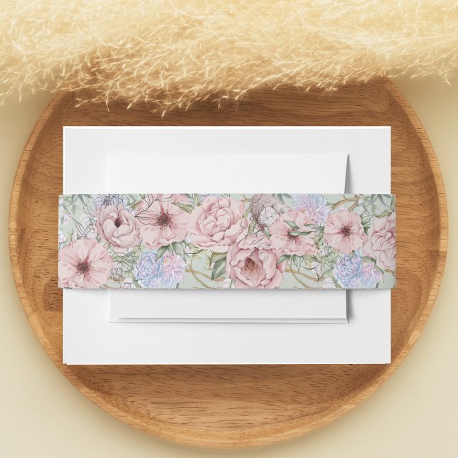 Vintage Peony Wedding Einladungsbanderole (Von Creator hochgeladen)