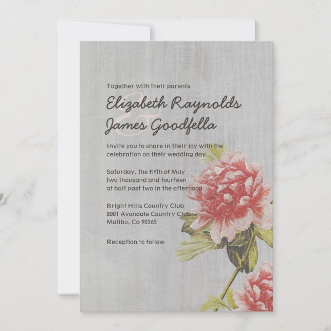 Vintage Peony Wedding Invitations Einladung (Vorderseite)