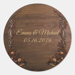 Vintage-Pergament-Bronze-Blumen-Rustikale Herbstze Runder Aufkleber