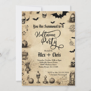 Vintage-Pergament-Erwachsene-Gotische-Halloween-Pa Einladung