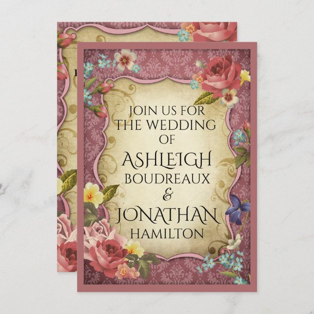 Vintage Pergament-Hochzeit Einladung (Vorne/Hinten)