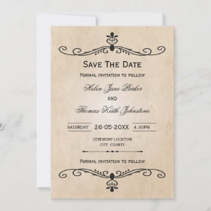 Vintage-Pergament-Hochzeitseinladung zum Vormerken Save The Date