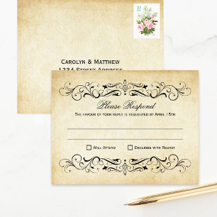 Vintage-Pergament-Schwung Bitte antworten RSVP Karte