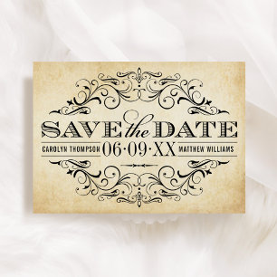 Vintage Pergament Verziertes Hochzeitsmotiv Save The Date