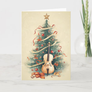 Vintage-Pergament-Weihnachtsbaum und Cello Feiertagskarte
