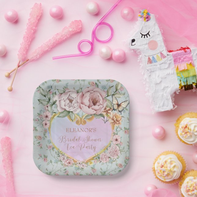 Vintage Periwinkle Peony Bridal Dusche Teezeremoni Pappteller (Party)