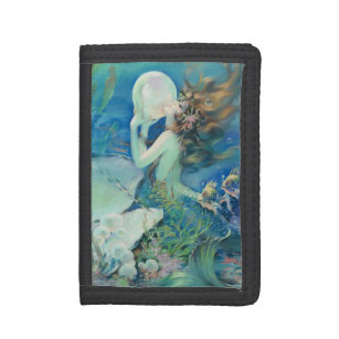 Vintage Perlen-Seeozean der Meerjungfrau-w Tri-fold Geldbeutel